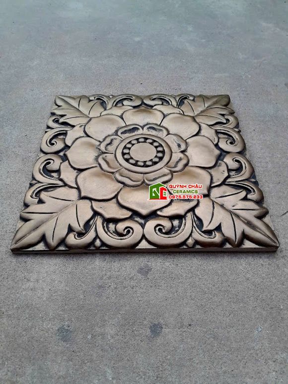Gạch giả cổ 40x40 trang trí họa tiết bông hồng màu đồng