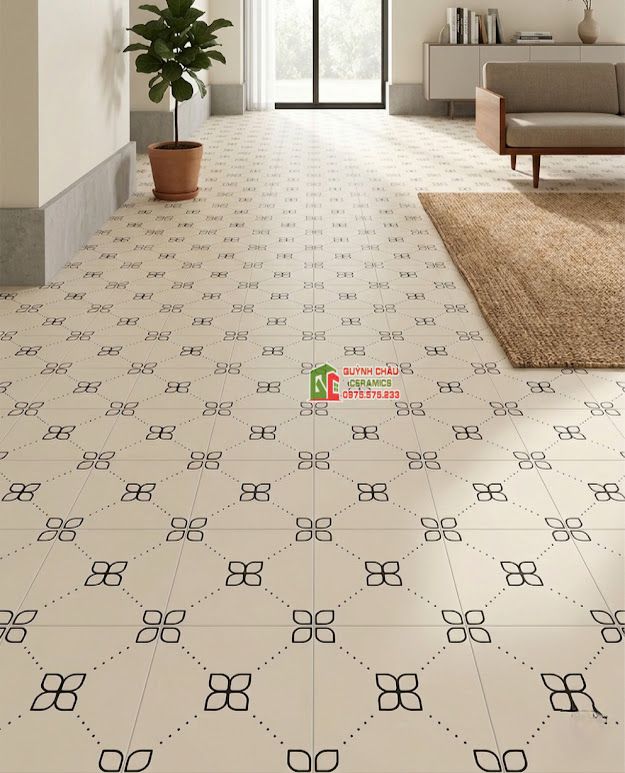 Gạch bông trang trí 40x40 màu kem hoạ tiết tối giản              