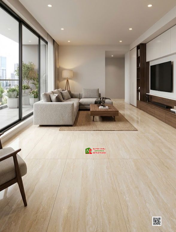 Gạch Travertine 60x120 mờ mịn Baby Skin vàng beige