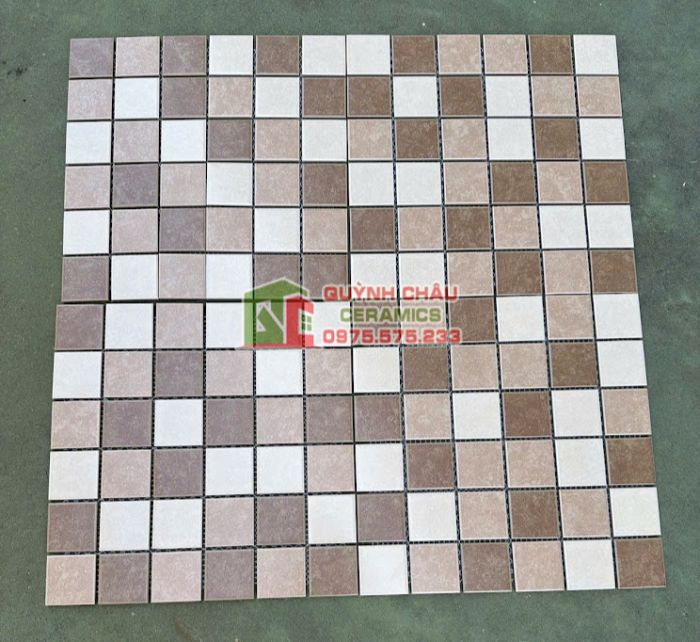 Gạch mosaic gốm mờ hỗn hợp màu nâu vàng