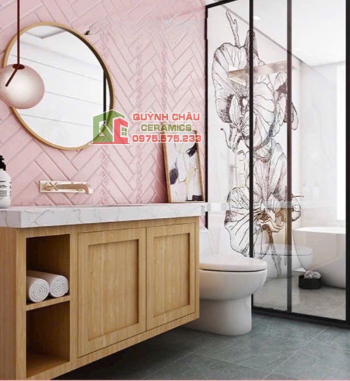Gạch thẻ 75x300 bóng màu hồng đơn sắc