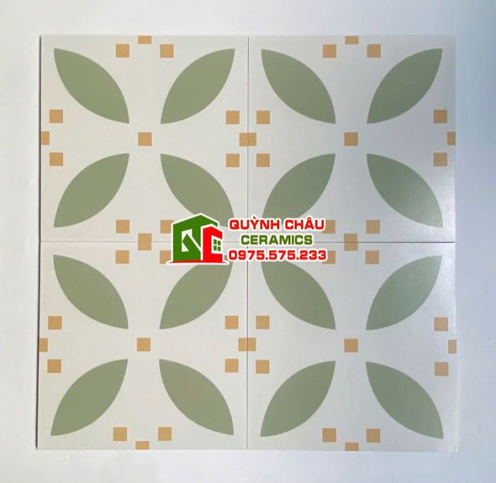 Gạch bông 30x30 điểm vàng hoa văn xanh