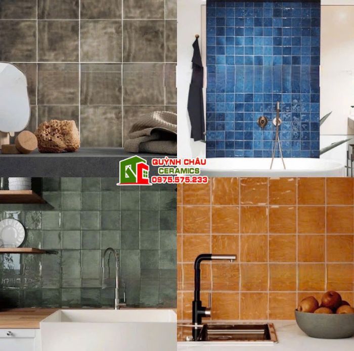 Gạch thẻ lượn sóng 12x12 cm màu xanh dương hiệu ứng