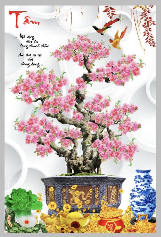 Gạch tranh cây đào chữ an khang