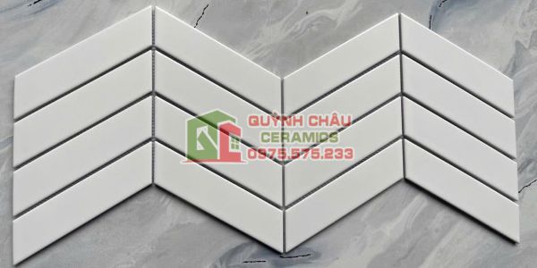 Gạch mosaic gốm hình xương cá trắng mờ men mịn