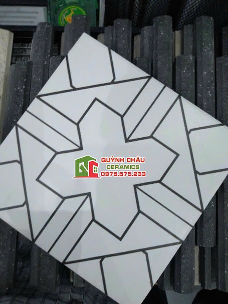 Gạch bông xương đá 20x20 hoạ tiết trắng đen