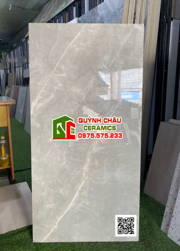 Gạch ốp lát 60x120 màu xám vân đá bóng kiếng Armani Grey Glossy ấn độ