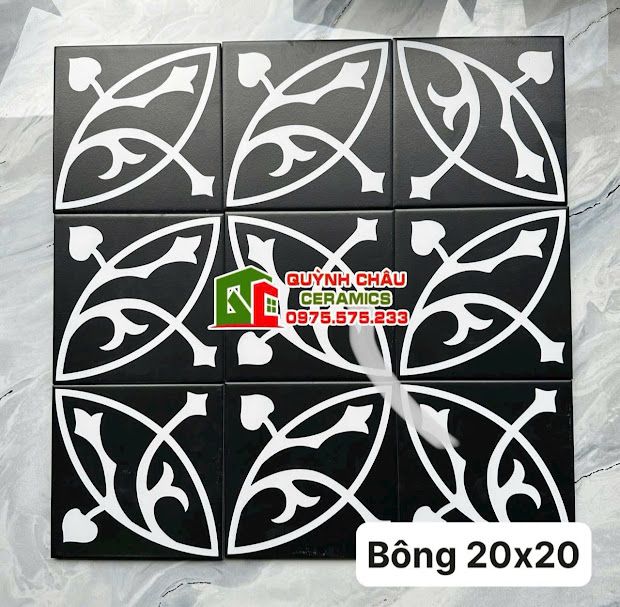 Gạch bông lát nền 20x20 đen trắng cổ xưa