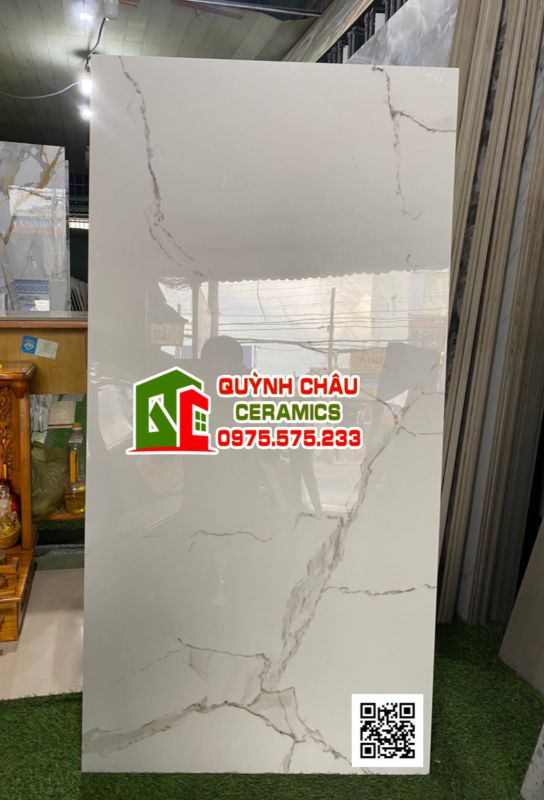 Gạch lát nền Glossy ấn độ 60x120 đá bóng trắng vân Classic Statuario