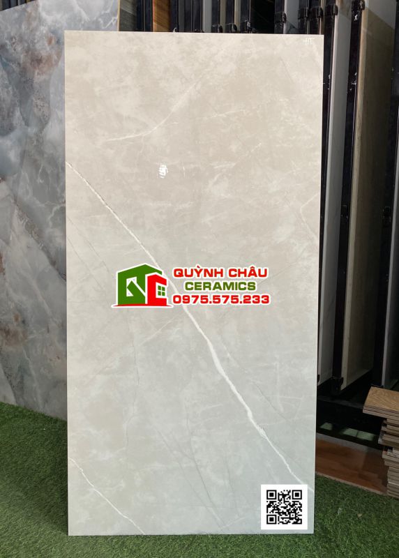 Gạch lát nền ấn độ 60x120 xám trắng vân đá Light Grey siêu bóng