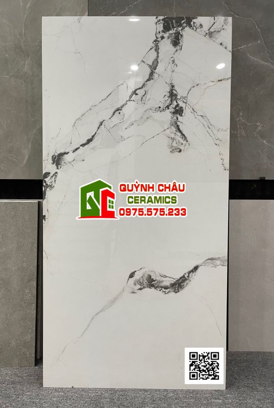 Gạch 600x1200 ấn độ màu trắng vân xám đậm ấn tượng Dark cloudy