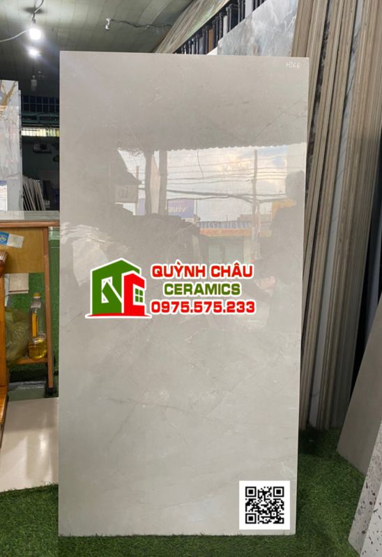 Gạch nhập khẩu ấn độ Glossy 60x120 đá bóng màu xám nhạt Barcelona Bianco