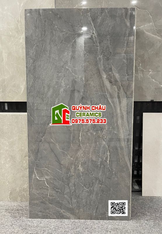 Gạch 600x1200 ấn độ màu xám đậm Atlantic grey bề mặt bóng