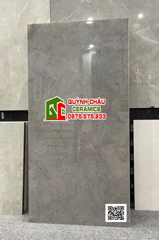 Gạch 600x1200 ấn độ màu xám điểm vàng Cottola Dark grey bề mặt bóng