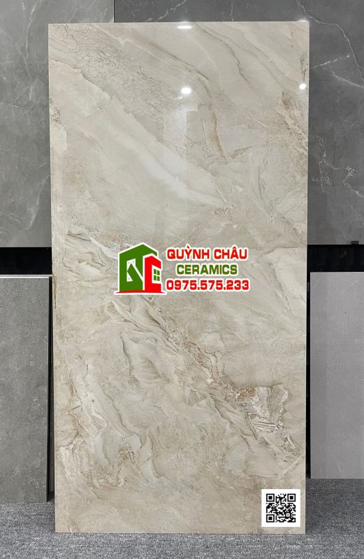 Gạch 600x1200 ấn độ vân đá màu kem Oman Crema bề mặt bóng