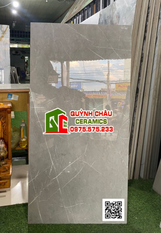 Gạch ốp lát ấn độ 60x120 màu xám vân trắng đá bóng Pisa Grey Glossy