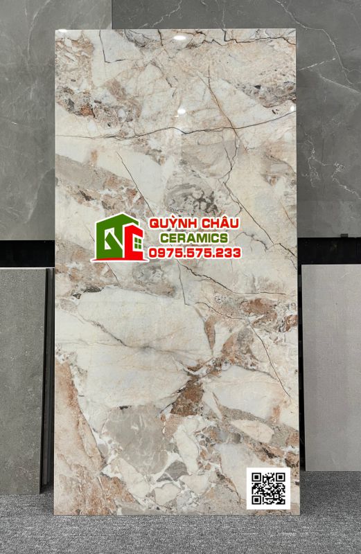 Gạch 600x1200 ấn độ vân đá vàng kem Mistral Brown bề mặt bóng