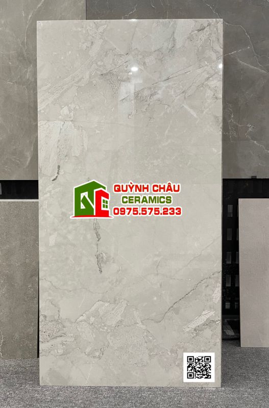 Gạch 600x1200 ấn độ vân đá xám trắng Mistral white bề mặt bóng kiếng