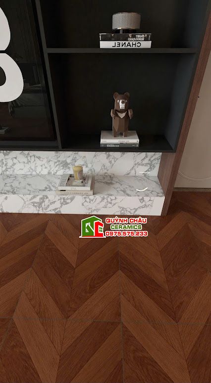 Gạch 60x60 giả gỗ vân xương cá màu nâu đỏ          