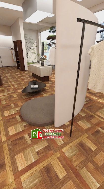 Gạch giả gỗ 60x60 màu nâu hoạ tiết lắp ghép   