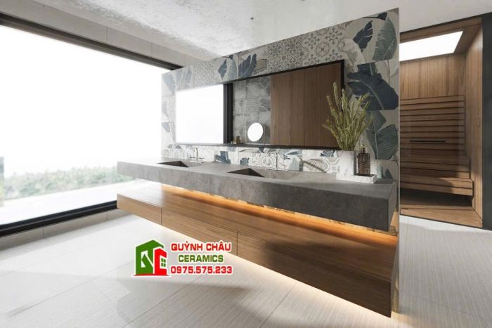 Gạch trang trí 60x60 hoạ tiết lá thiên điểu mix hoa văn               