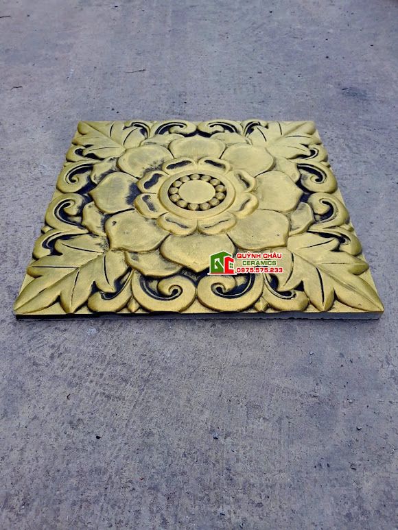 Gạch ốp trang trí bông hồng vàng 40x40cm giả cổ