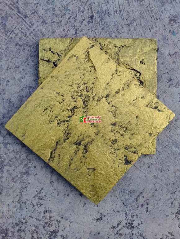 Gạch cổ trang trí giả đá màu vàng ốp trang trí 19x19cm
