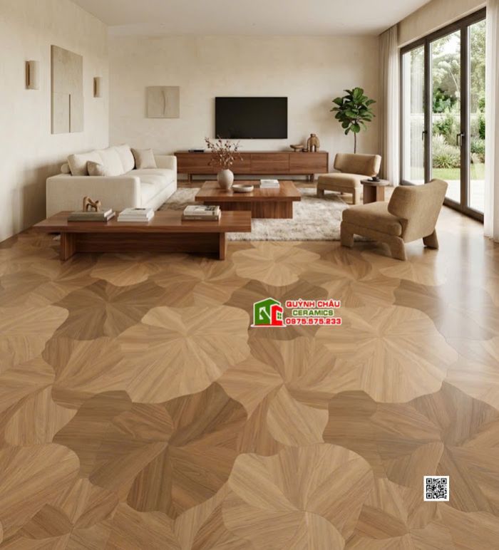 Gạch lá sen vân gỗ lát phòng ngủ 60x120cm
