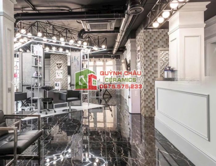 Gạch mosaic gốm mờ xám đen hỗn hợp màu