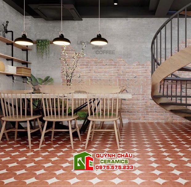 Gạch bông 20x20 màu đỏ phối trắng cổ điển