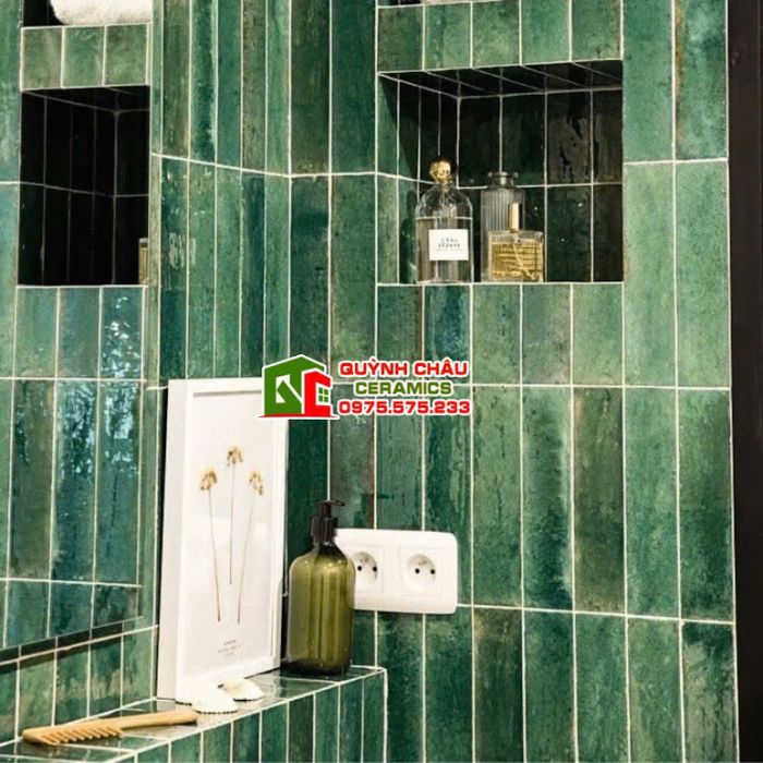 Gạch thẻ 60x240mm xanh lá hiệu ứng gợn sóng