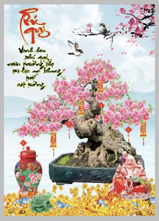 Gạch tranh cây đào chữ an khang