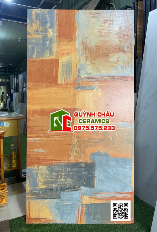 Gạch ấn độ nhập khẩu 80x160 họa tiết tranh sơn dầu màu vàng và xám Vintage Yellow Oil Pailt bề mặt mờ độc đáo cao cấp 4785