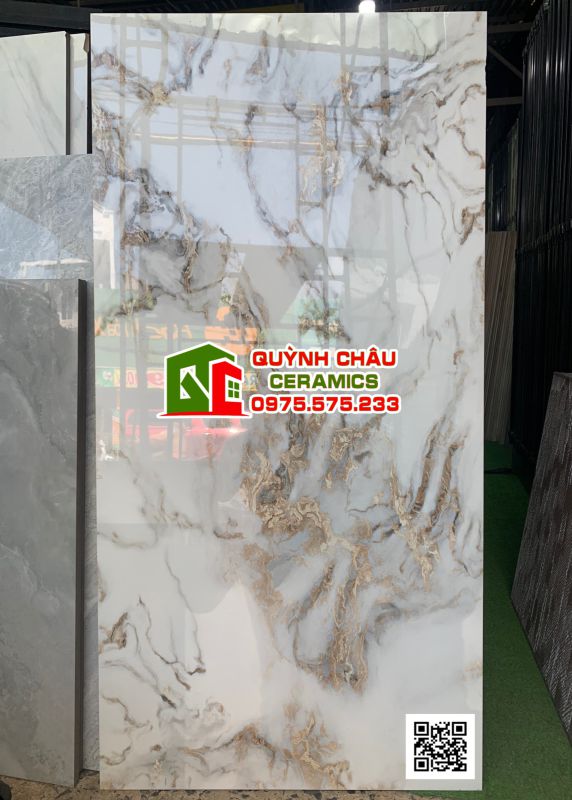 Gạch ốp lát 60x120 màu xám vàng họa tiết mã não siêu bóng đẹp