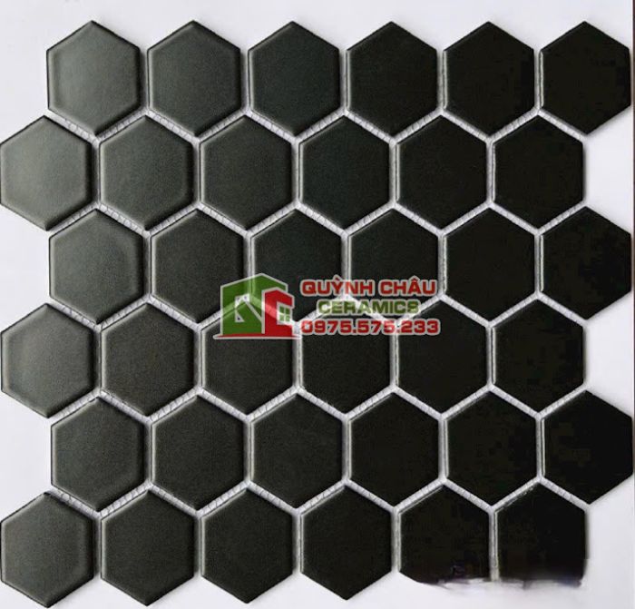 Gạch mosaic lục giác bề mặt màu đen trơn mờ