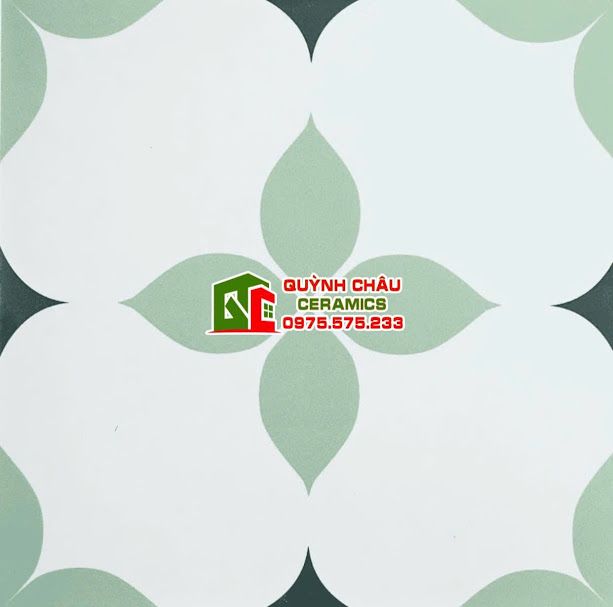 Gạch bông 20x20 hoa văn xanh nền trắng