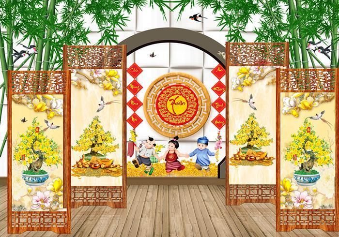 Gạch tranh cây mai hình chữ nhật