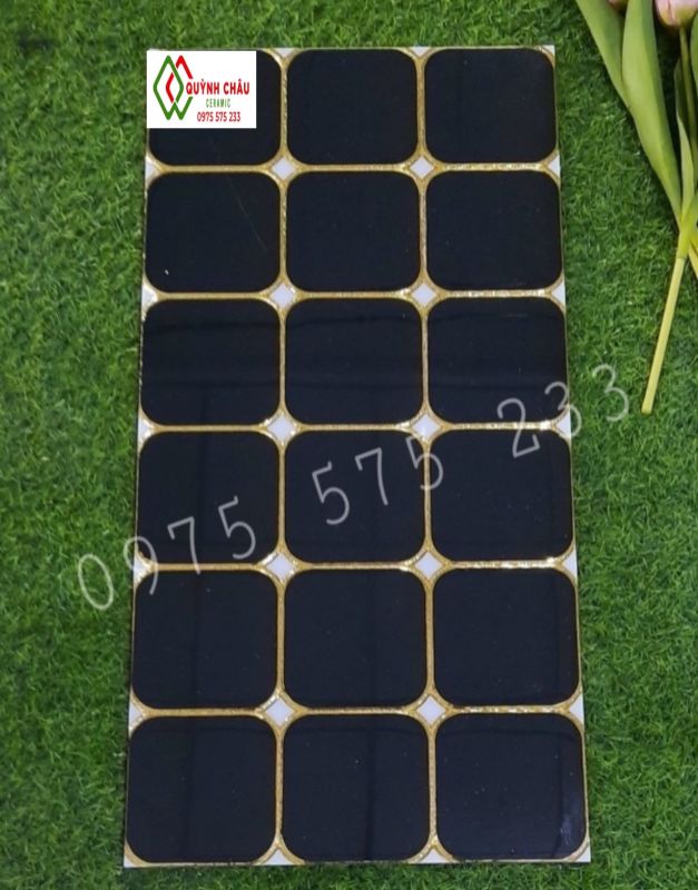 Gạch điểm ốp tường 30x60 màu đen nhũ vàng cao cấp