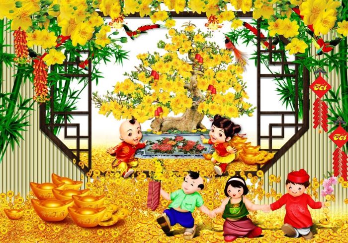 Gạch tranh cây mai hình chữ nhật