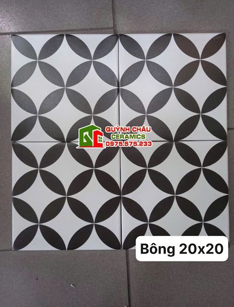 Gạch hoa bông trắng đen 20x20 cm