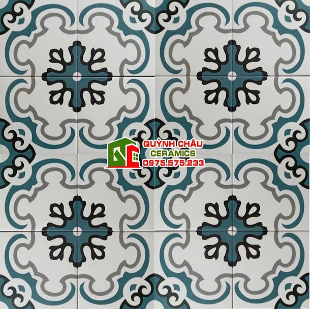 Gạch bông hoa văn màu xanh 20x20 xương đá