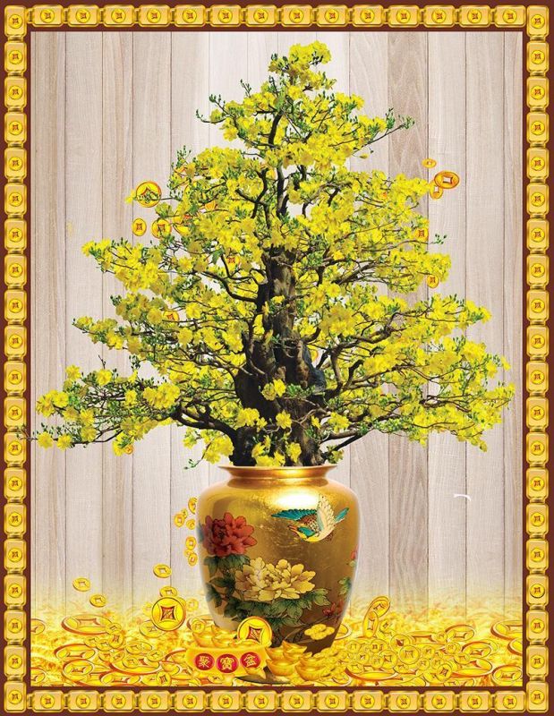 Gạch tranh cây mai thỏi vàng