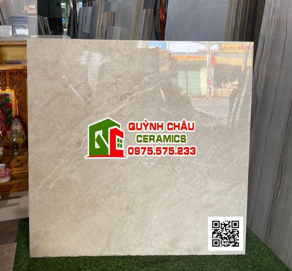 Gạch ấn độ 80x80 vân đá màu cafe sữa xen trắng Latte beige stone bề mặt bóng 5179