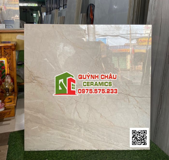 Gạch ấn độ 80x80 vân đá vàng kem Cristia Beige bề mặt bóng 5181