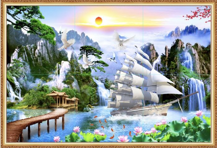 Gạch tranh thuận buồm xuôi gió cá heo nhào lộn