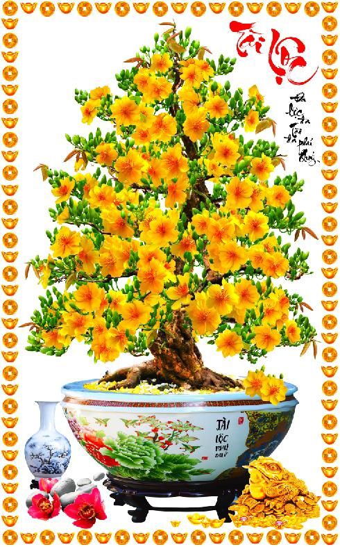 Gạch tranh cây mai thỏi vàng
