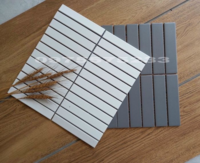 Gạch mosaic đũa que màu trắng ốp tường