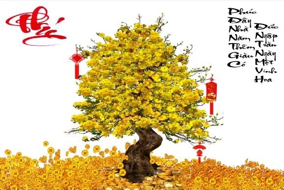 Gạch tranh cây mai thỏi vàng