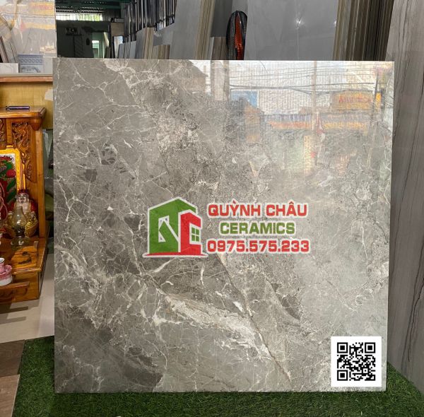 Gạch ấn độ 80x80 vân đá xám đậm xen trắng Niva Rosa Grey bề mặt siêu bóng 5182