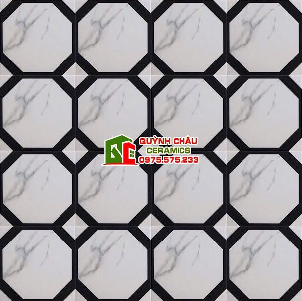 Gạch bông 20x20 hoa văn ô đen nền trắng